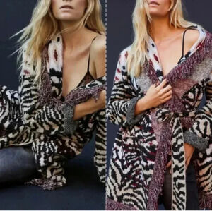 Anthropologie Paloma Fringed Embellishments Wrap Tie Open Front Cardigan(XS)